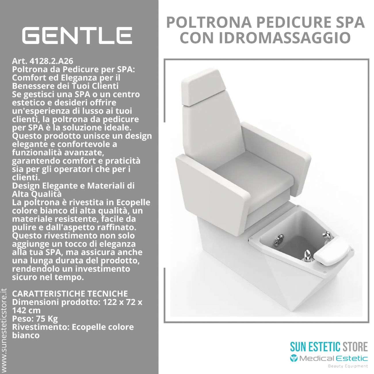 Gentle poltrona pedicure estetica spa elettrica 2 motori con Idromassaggio