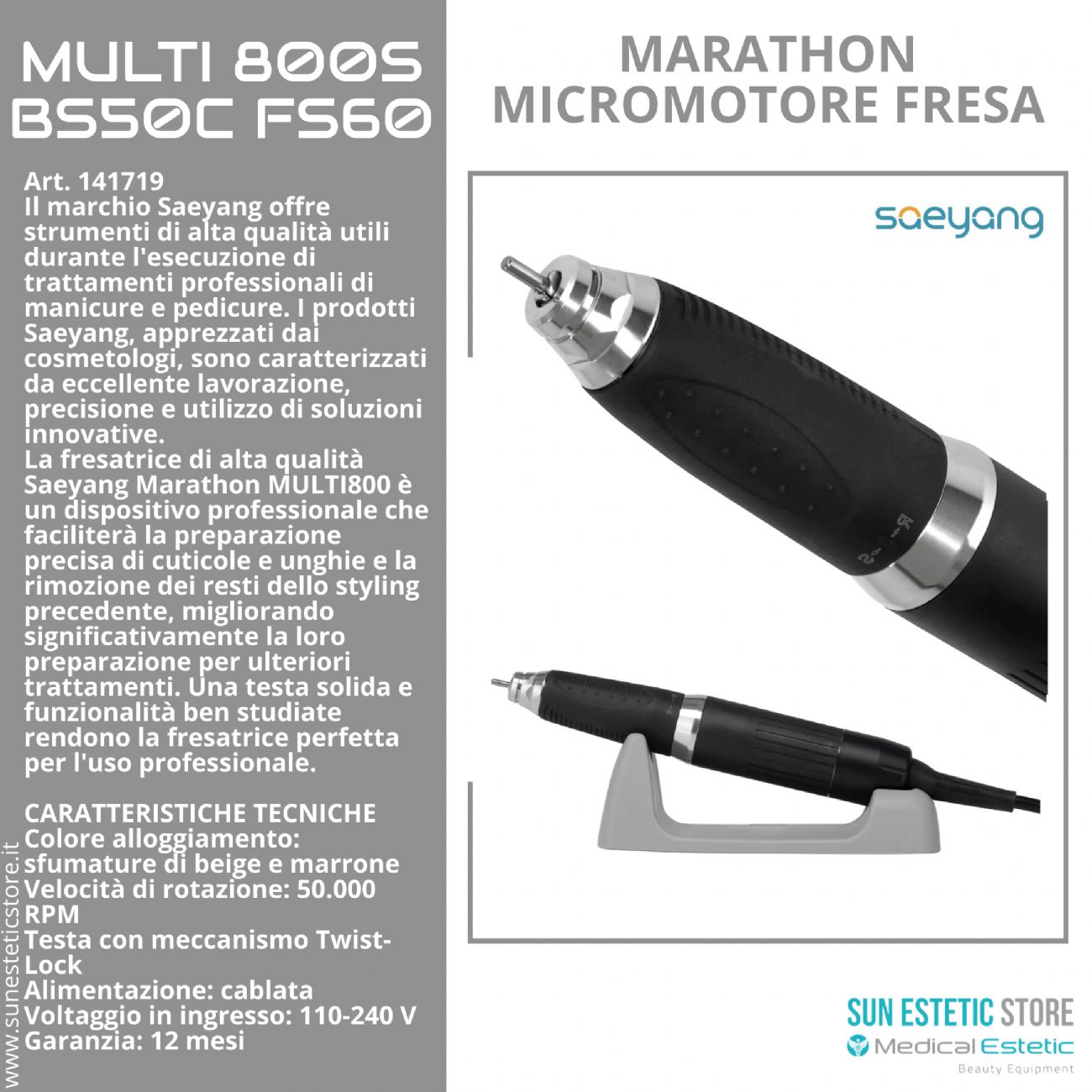 Marathon Multi800S BS50C FS60 Micromotore fresa nails