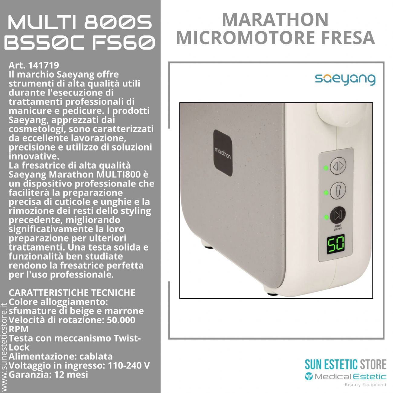 Marathon Multi800S BS50C FS60 Micromotore fresa nails