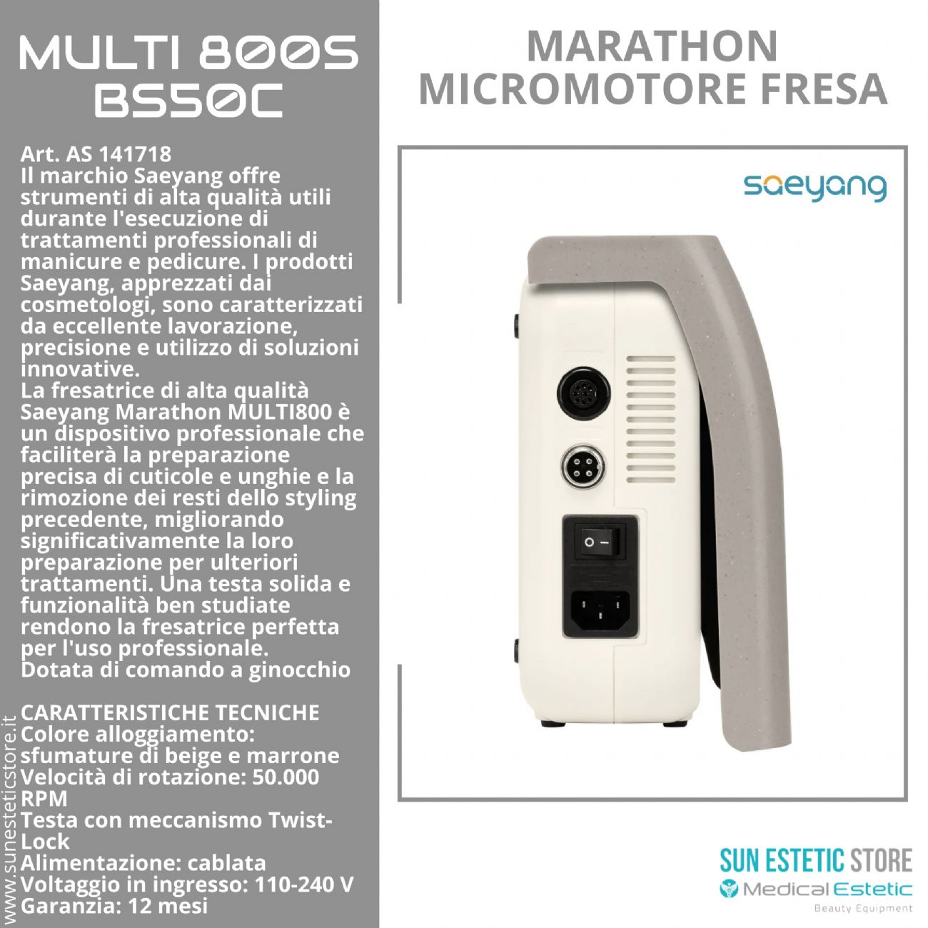 Marathon Multi800 BS50C Micromotore fresa nails