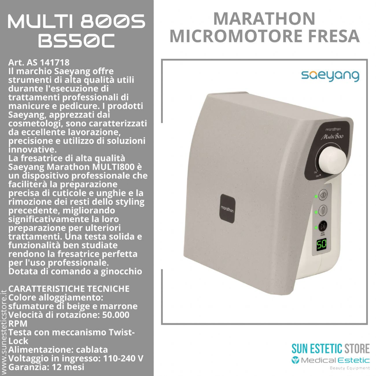 Marathon Multi800 BS50C Micromotore fresa nails