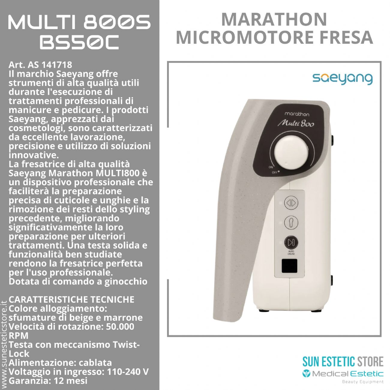 Marathon Multi800 BS50C Micromotore fresa nails