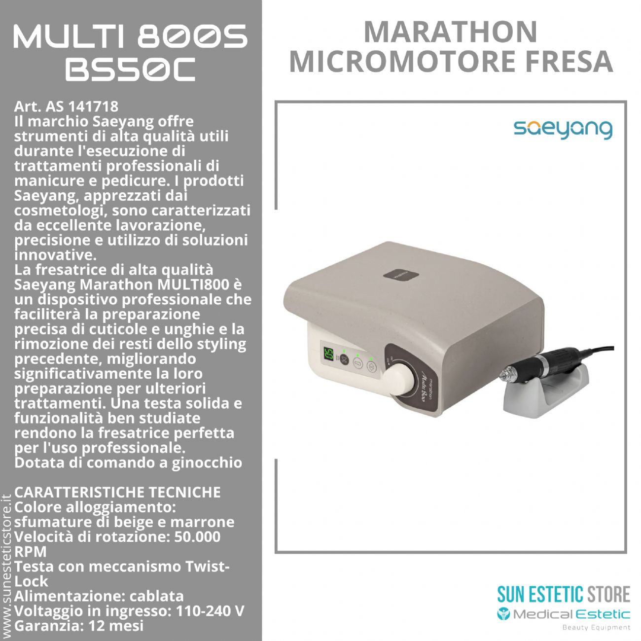 Marathon Multi800 BS50C Micromotore fresa nails