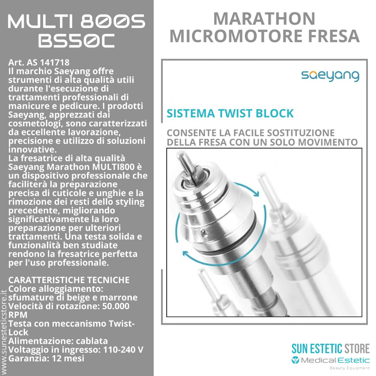 Marathon Multi800 BS50C Micromotore fresa nails