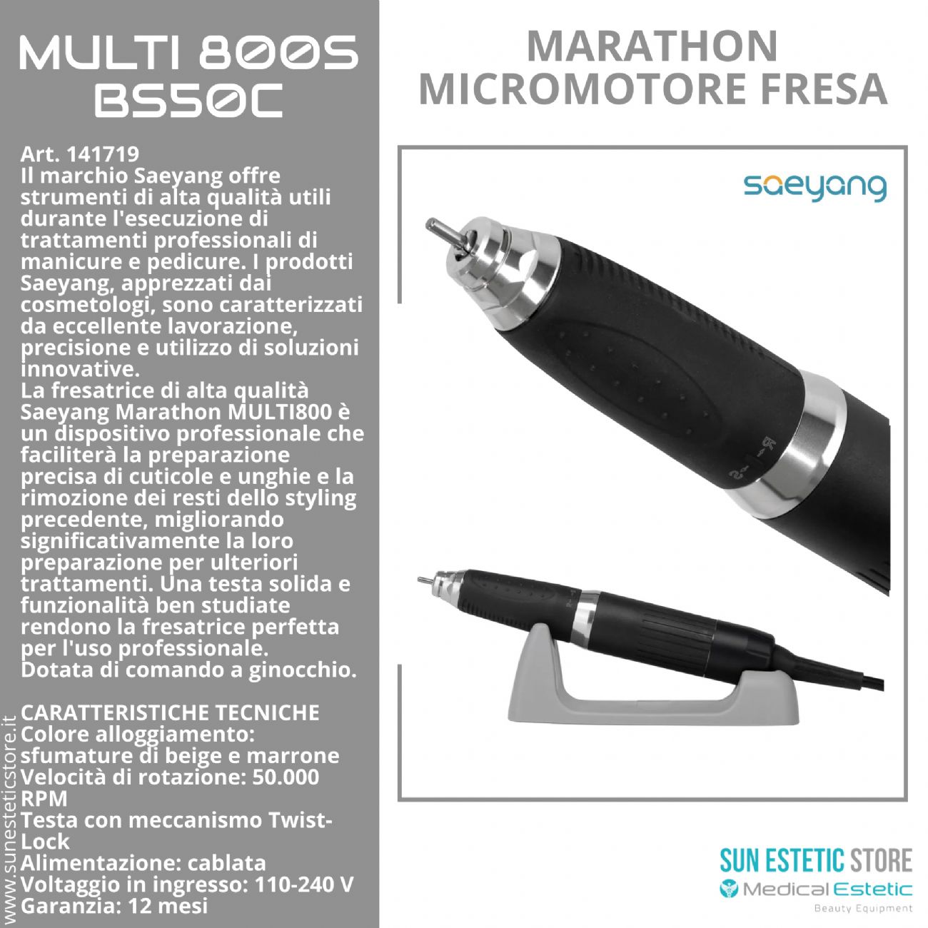 Marathon Multi800 BS50C Micromotore fresa nails