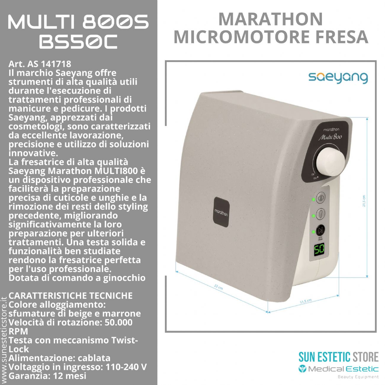 Marathon Multi800 BS50C Micromotore fresa nails