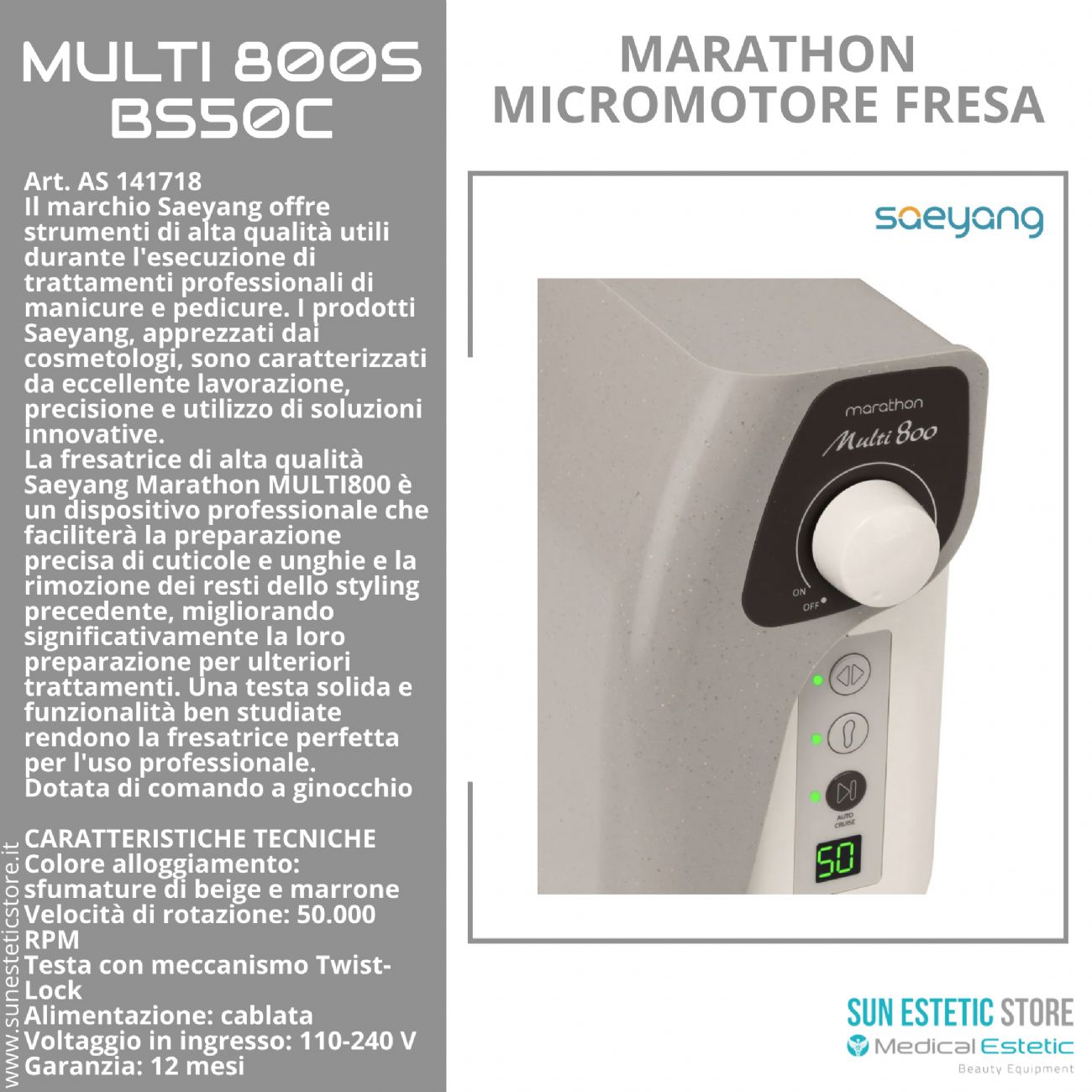 Marathon Multi800 BS50C Micromotore fresa nails