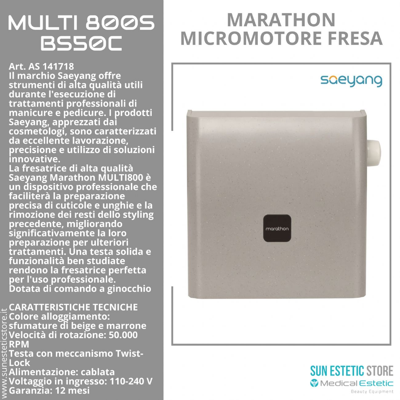 Marathon Multi800 BS50C Micromotore fresa nails