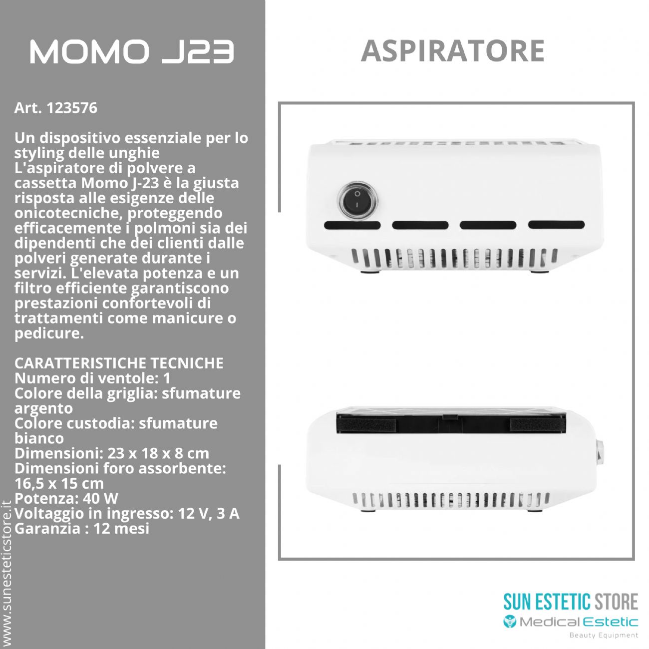 Momo J-23 Aspiratore a cassetta per manicure e pedicure