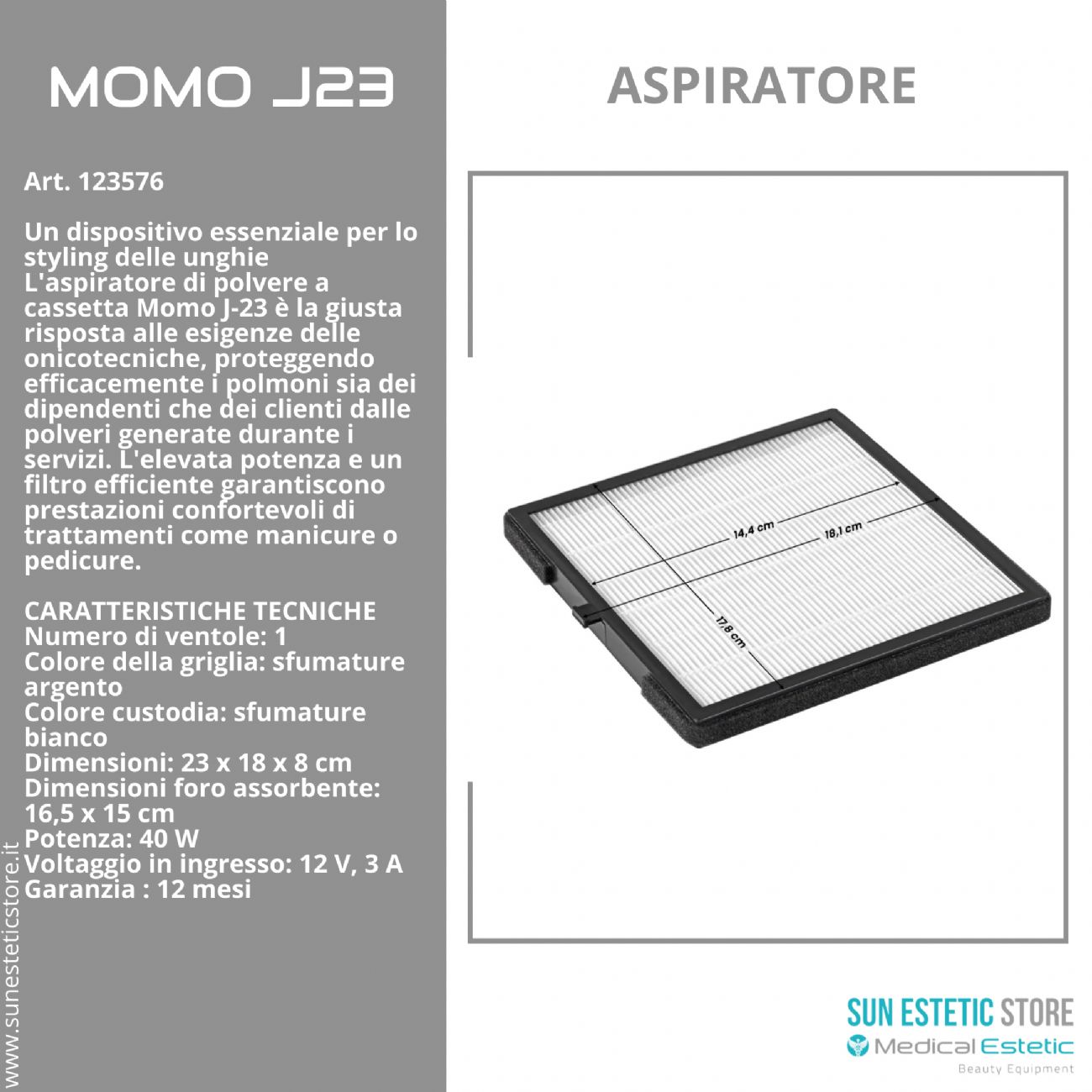 Momo J-23 Aspiratore a cassetta per manicure e pedicure