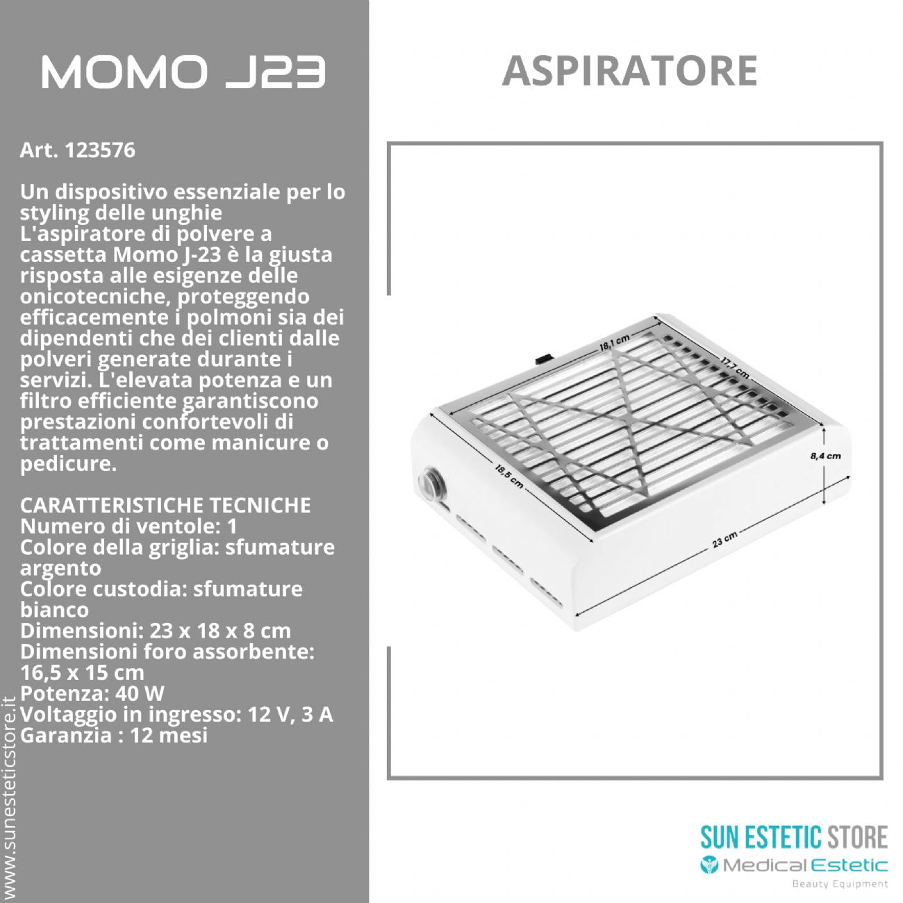 Momo J-23 Aspiratore a cassetta per manicure e pedicure