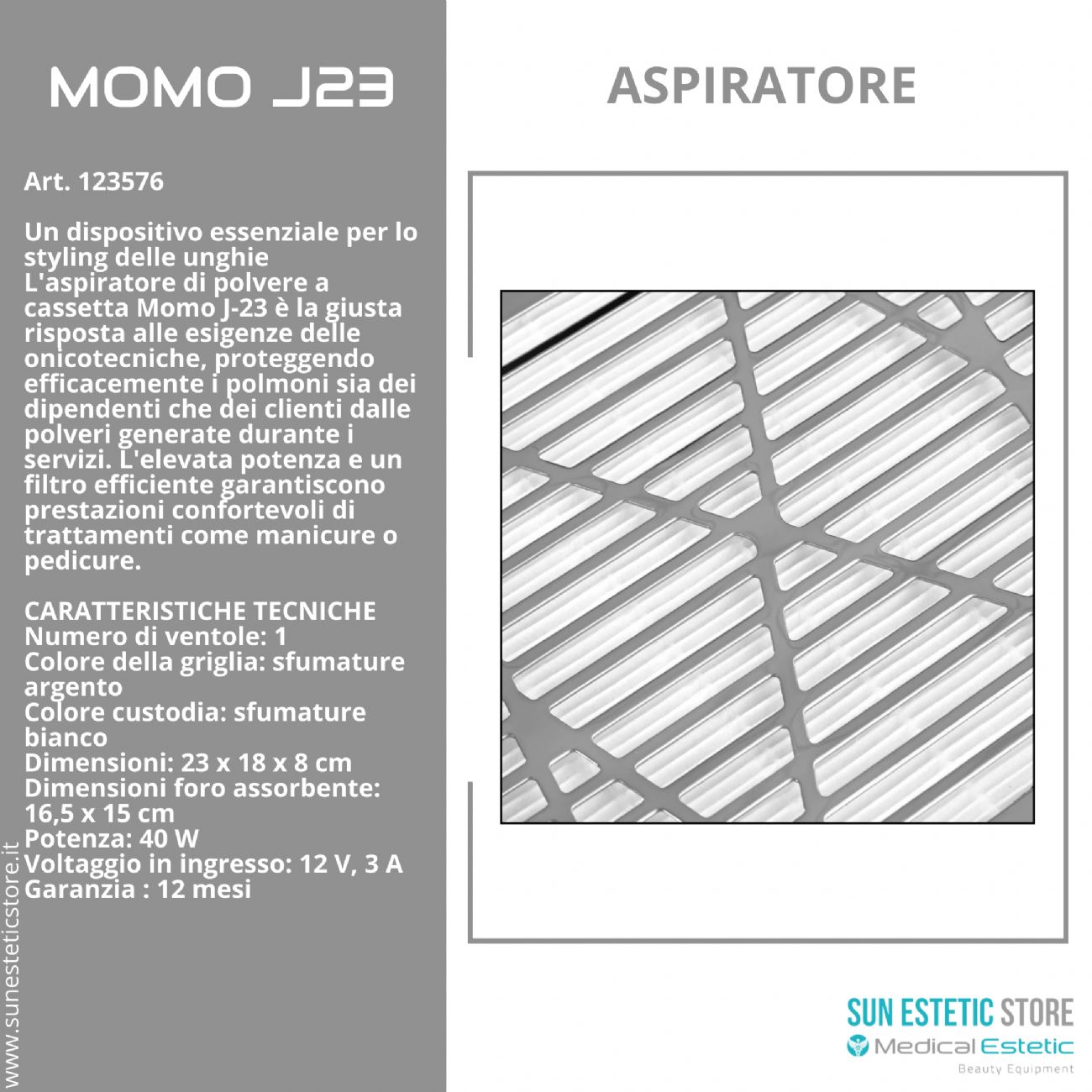 Momo J-23 Aspiratore a cassetta per manicure e pedicure