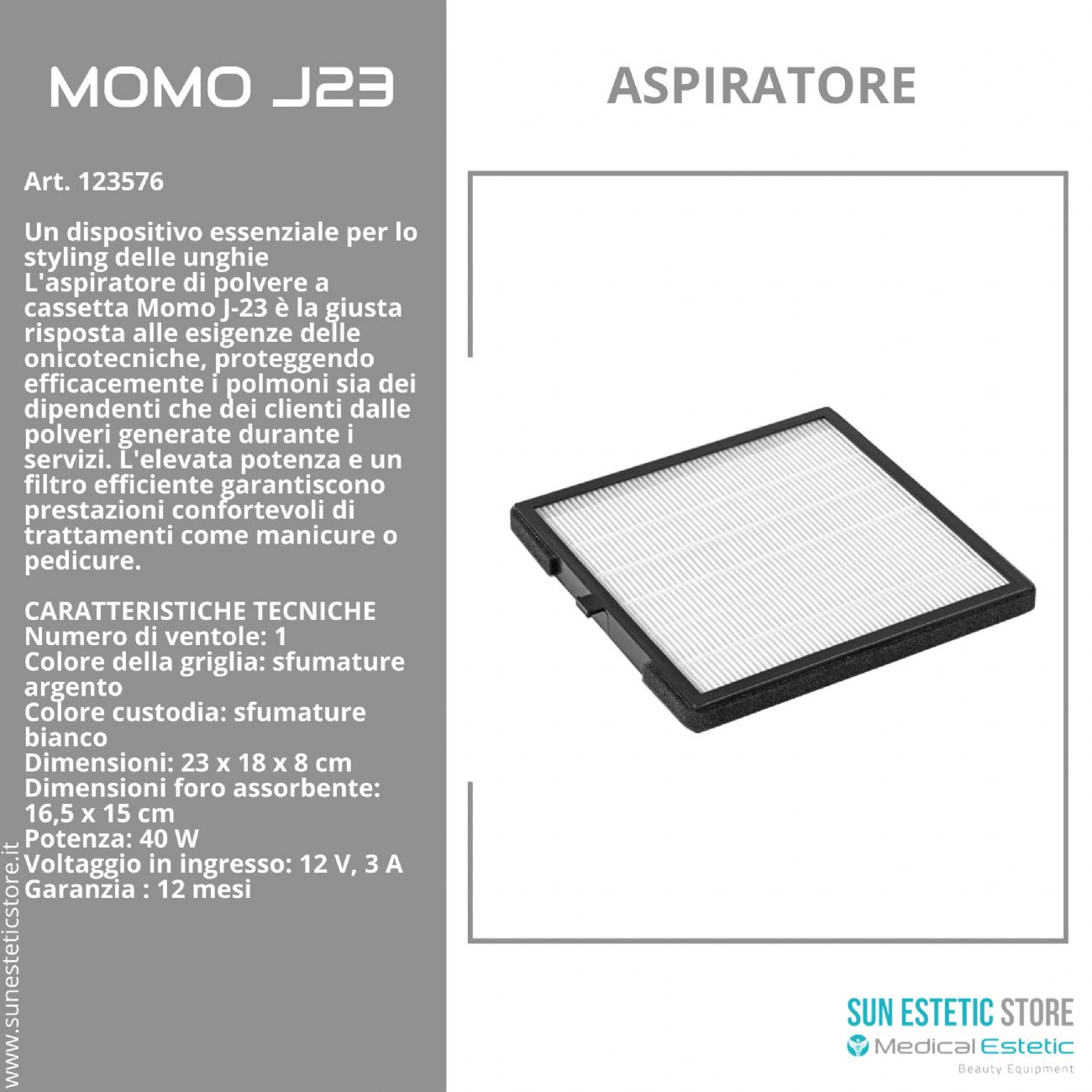 Momo J-23 Aspiratore a cassetta per manicure e pedicure