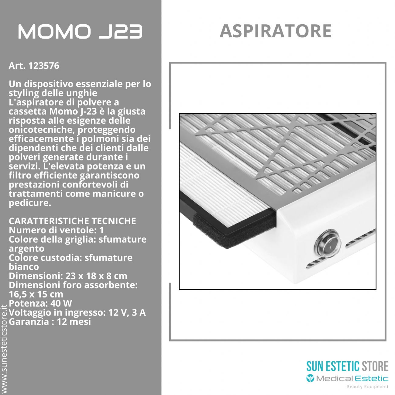 Momo J-23 Aspiratore a cassetta per manicure e pedicure