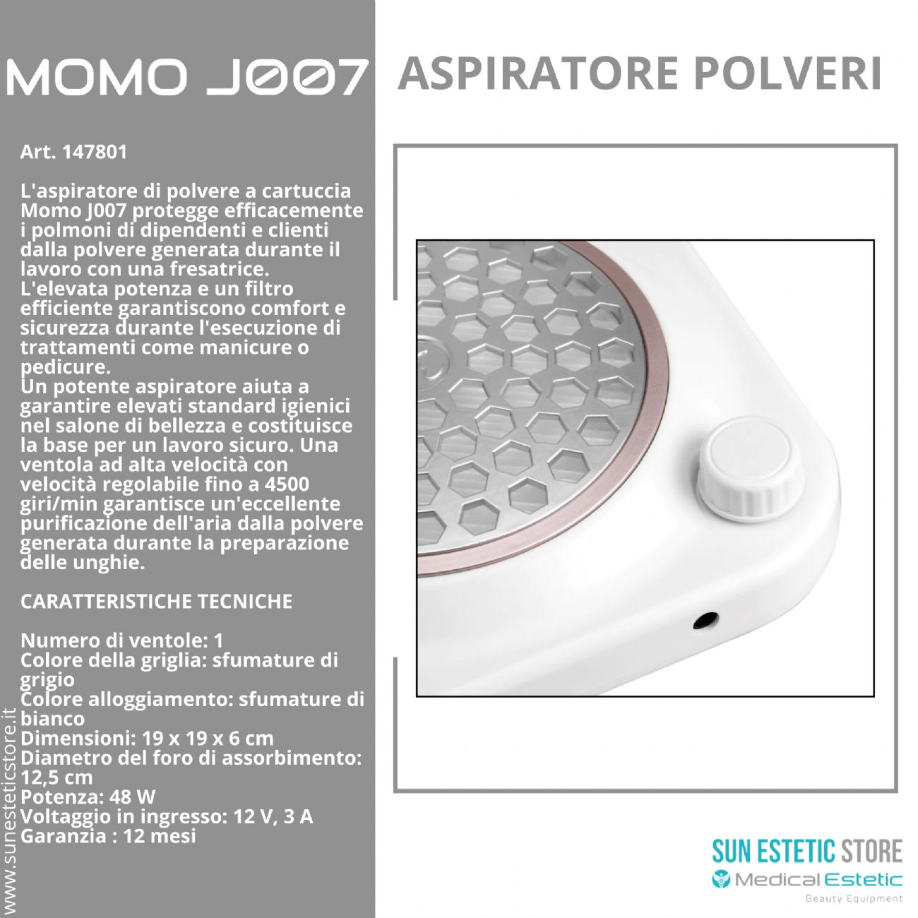 Momo J007 48W Aspiratore polveri manicure