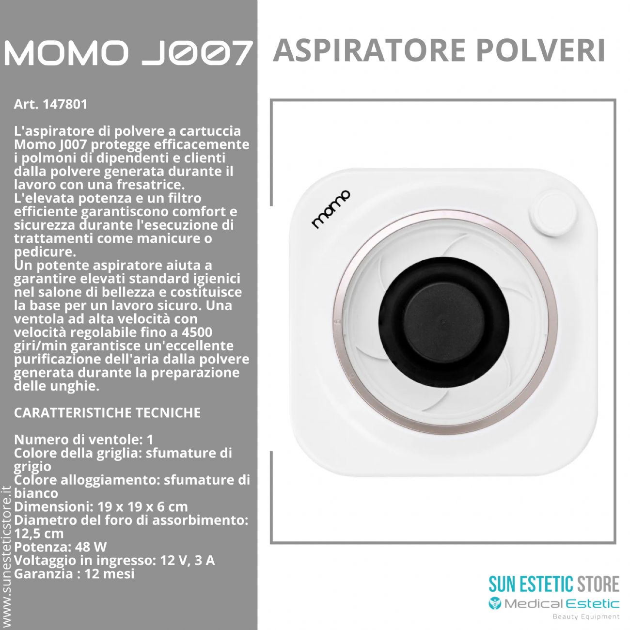 Momo J007 48W Aspiratore polveri manicure