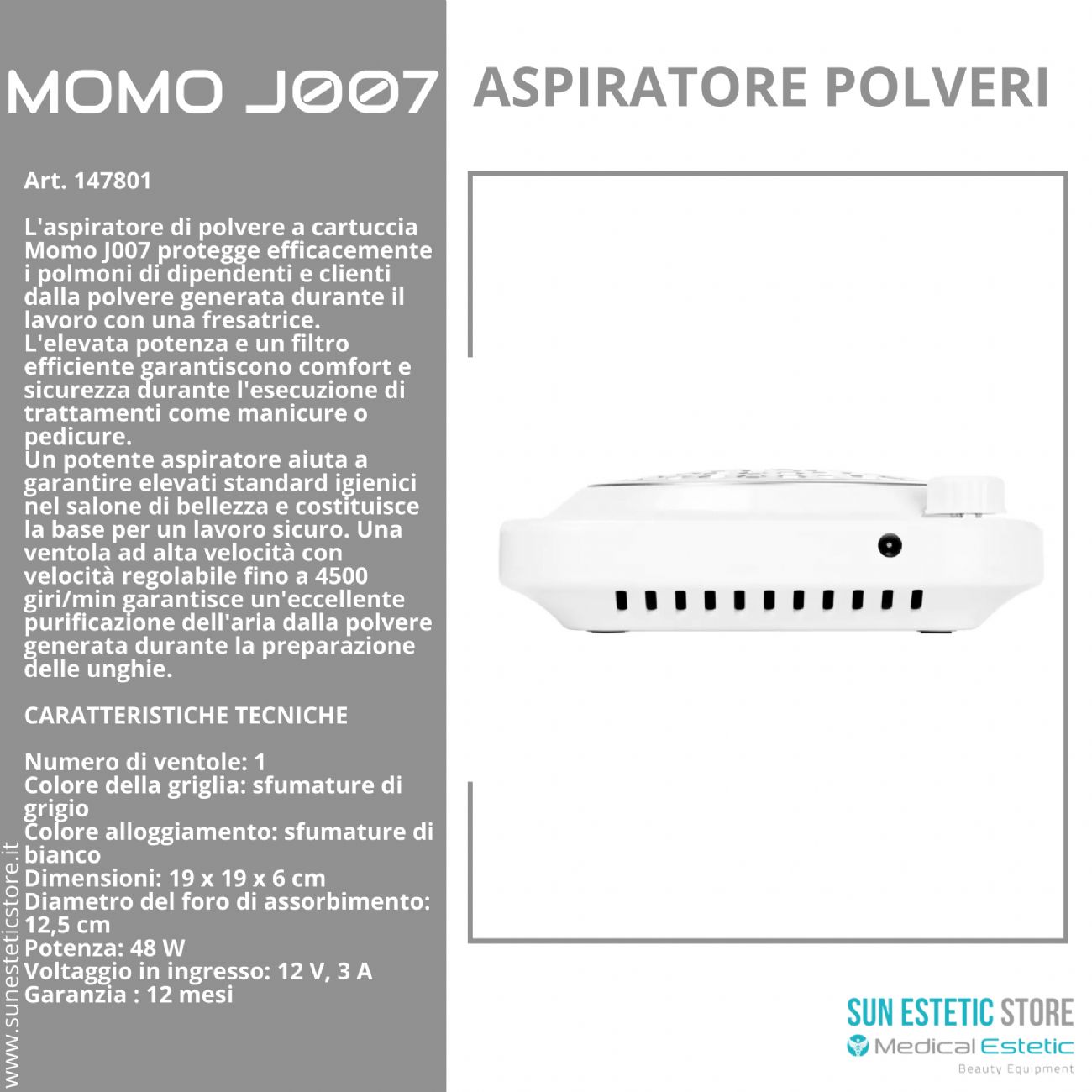 Momo J007 48W Aspiratore polveri manicure