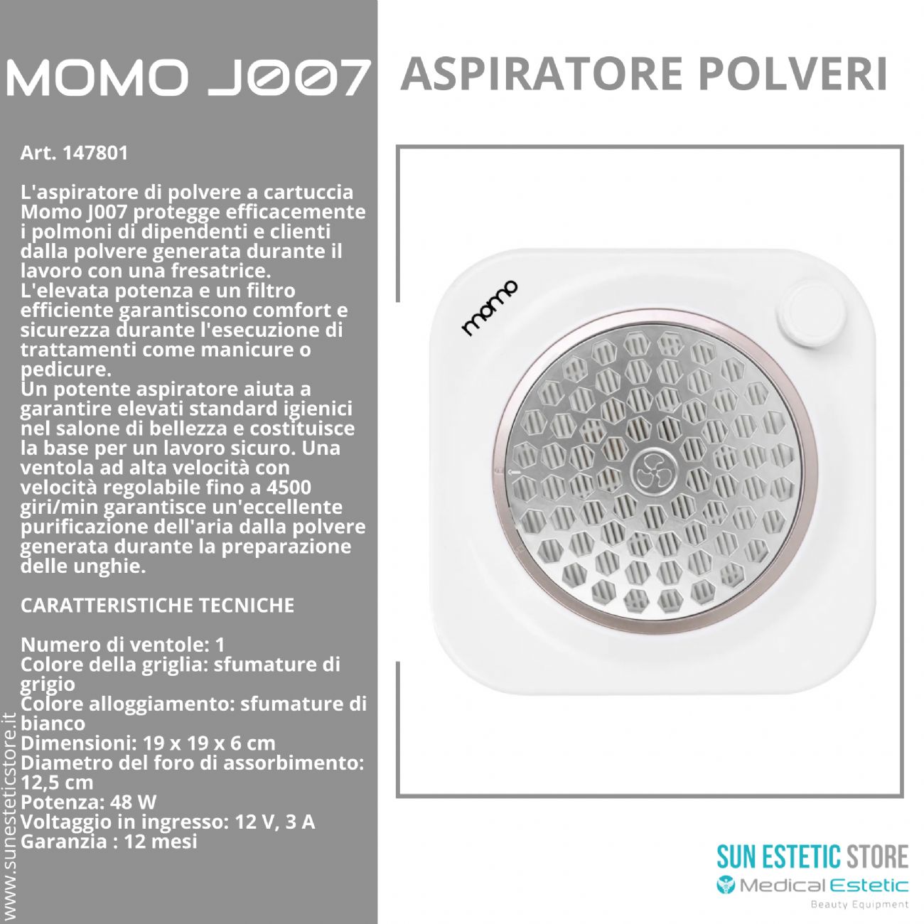 Momo J007 48W Aspiratore polveri manicure