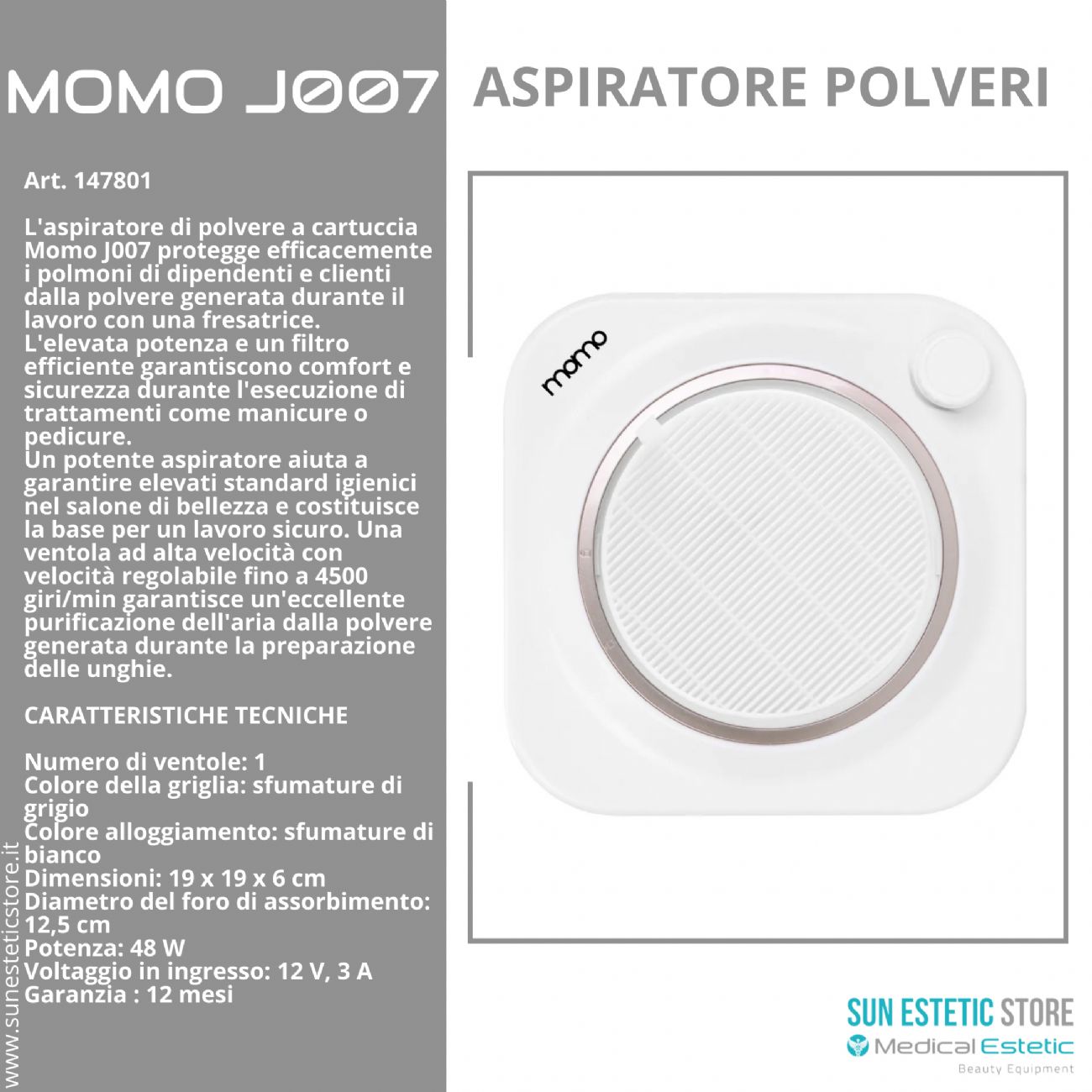 Momo J007 48W Aspiratore polveri manicure