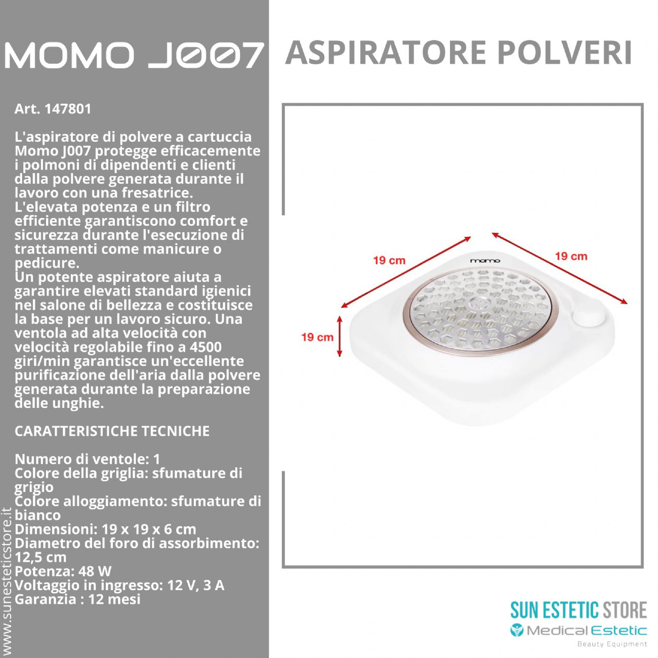 Momo J007 48W Aspiratore polveri manicure