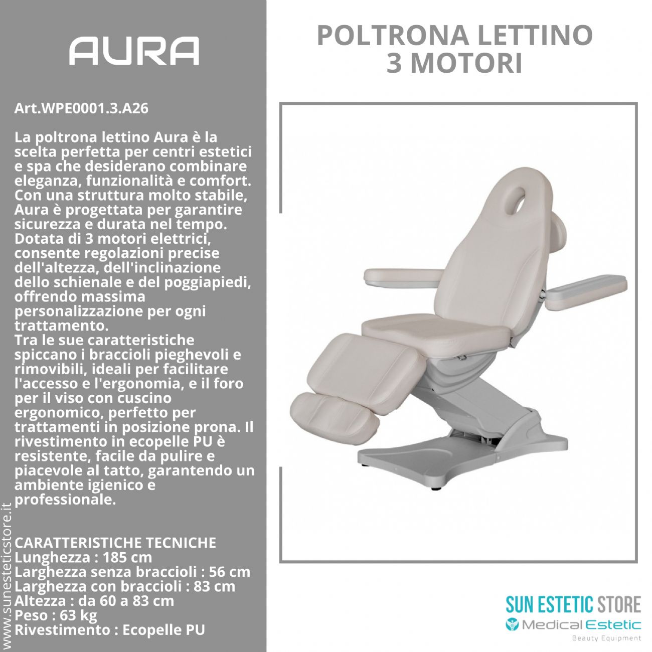 Aura poltrona lettino 3 motori per estetica