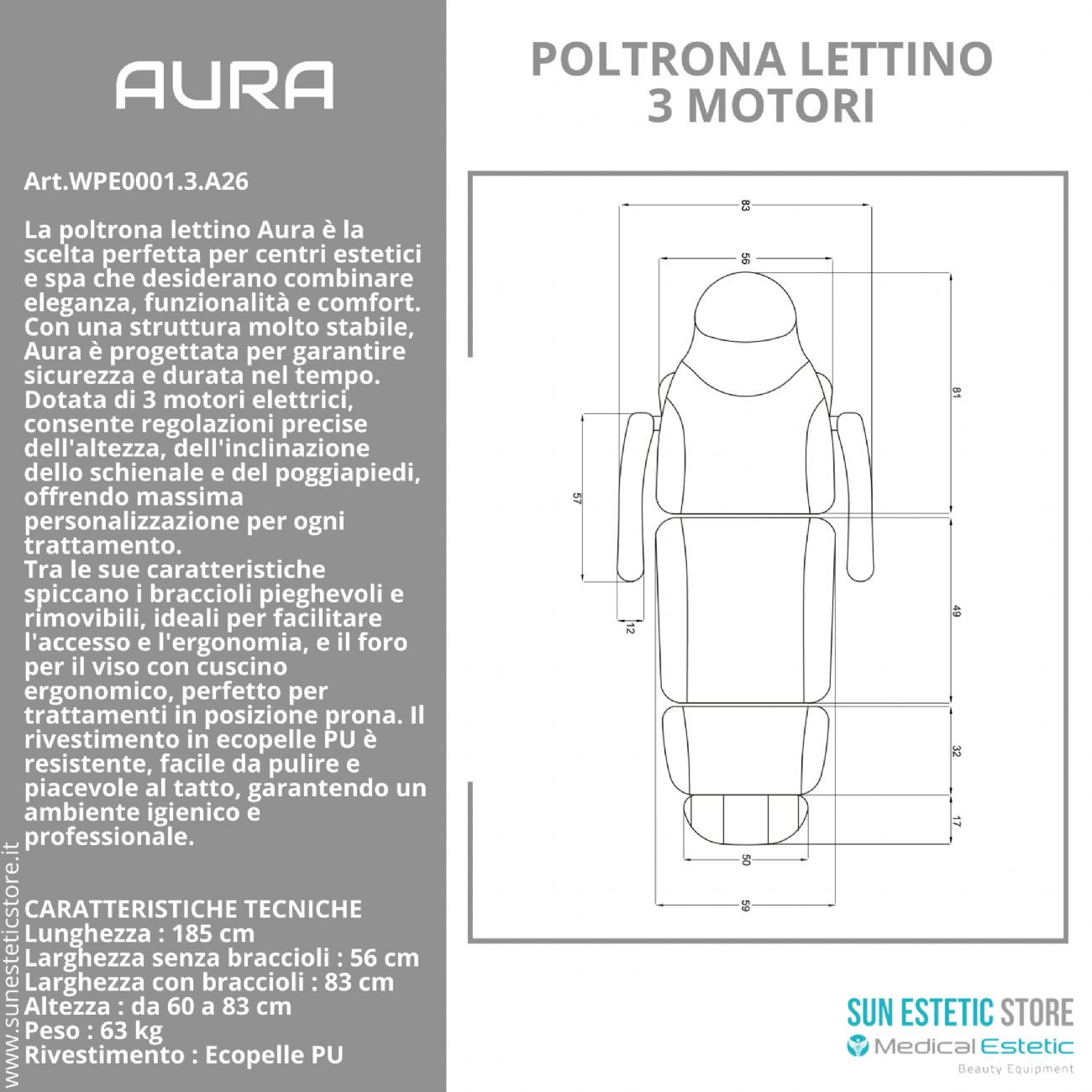 Aura poltrona lettino 3 motori per estetica