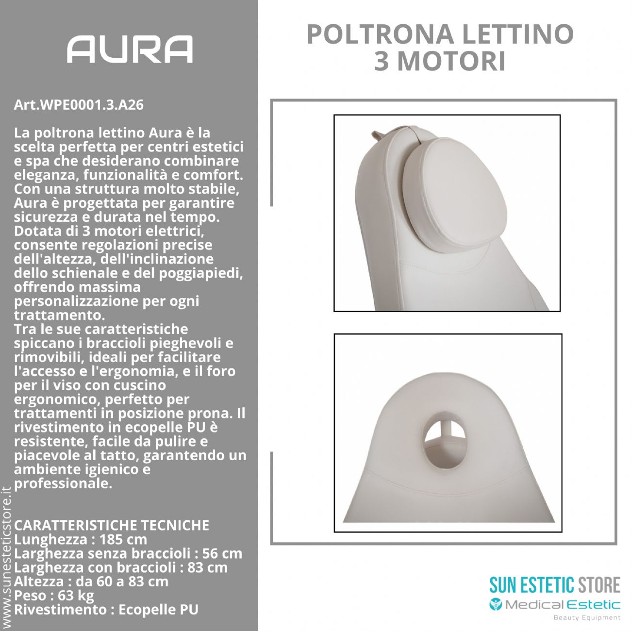 Aura poltrona lettino 3 motori per estetica