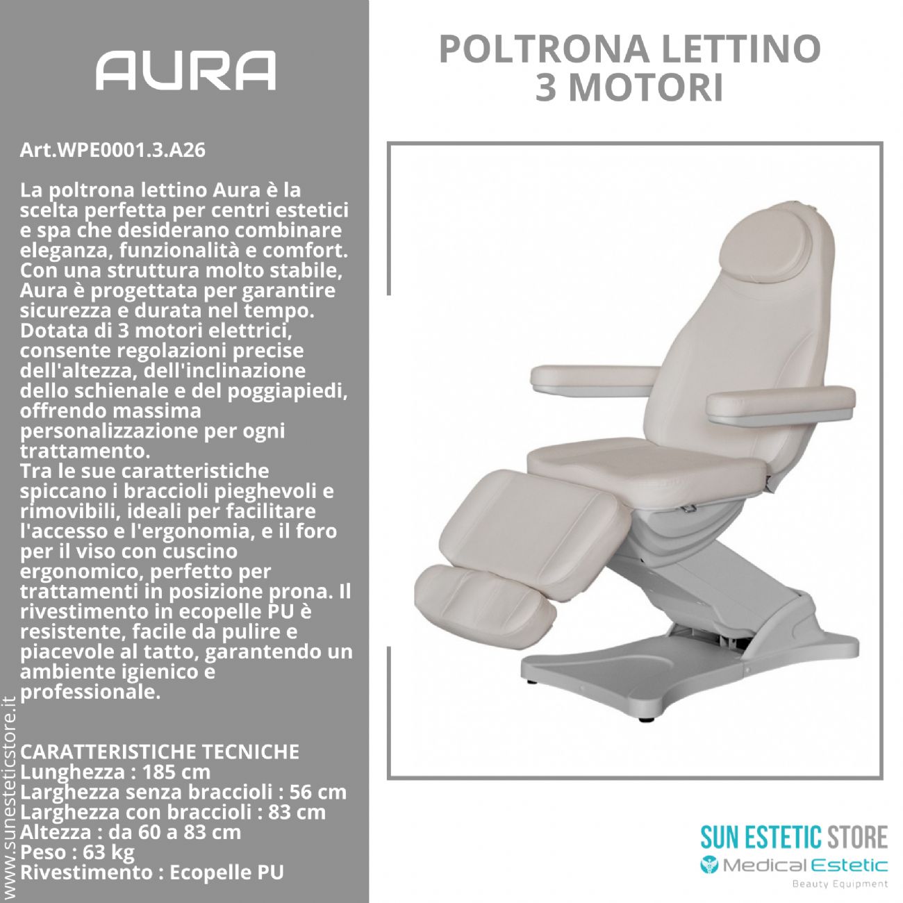 Aura poltrona lettino 3 motori per estetica