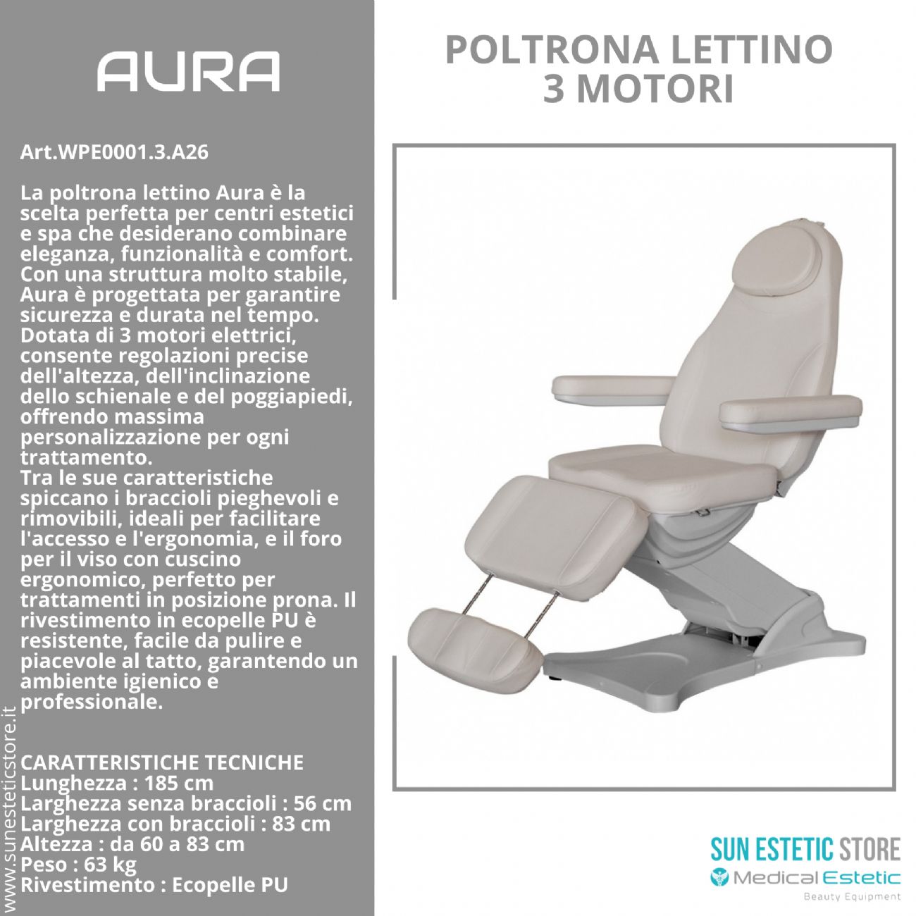 Aura poltrona lettino 3 motori per estetica