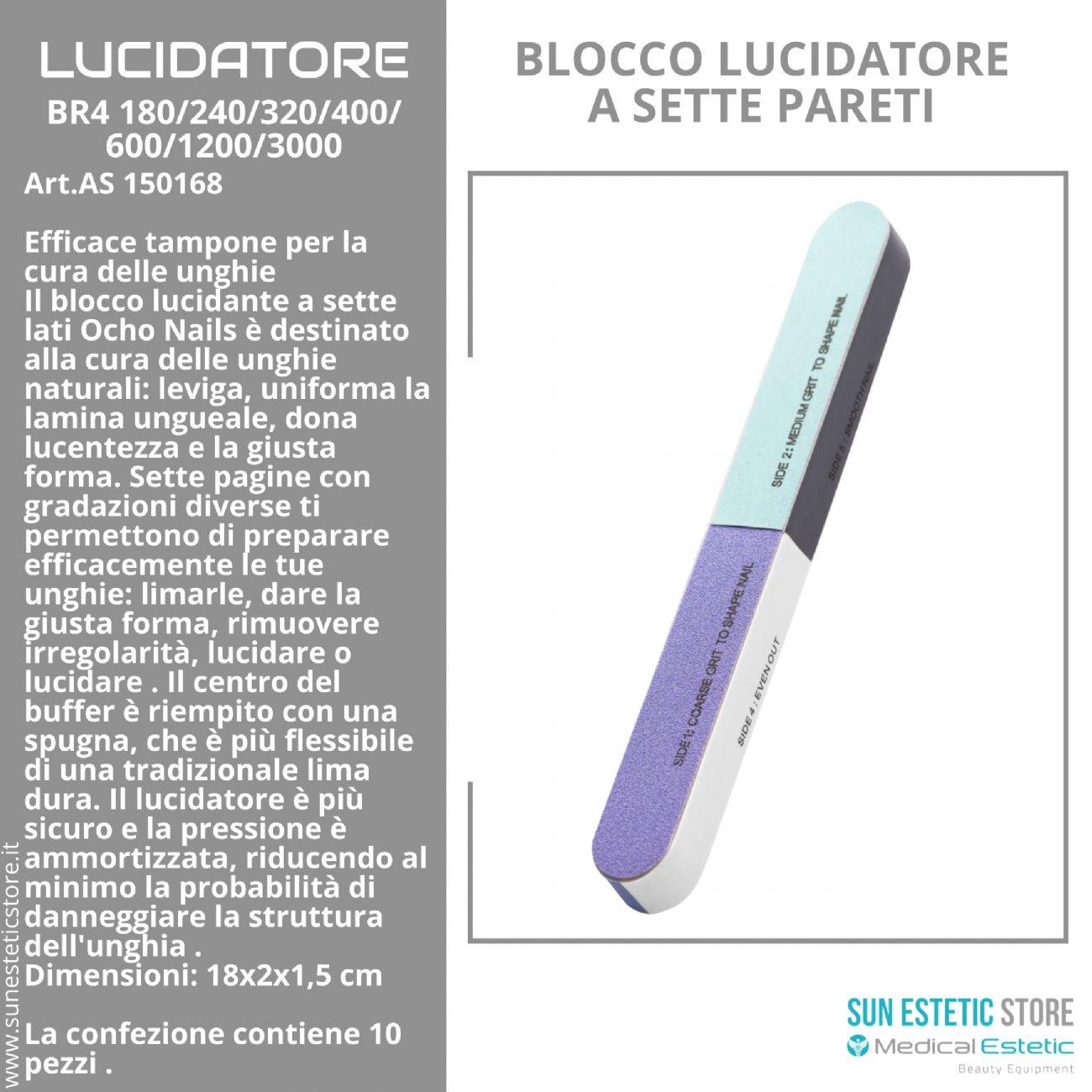 Lucidatore per Unghie Ocho nails a 7 lati BR4 180/240/320/400/600/1200/3000