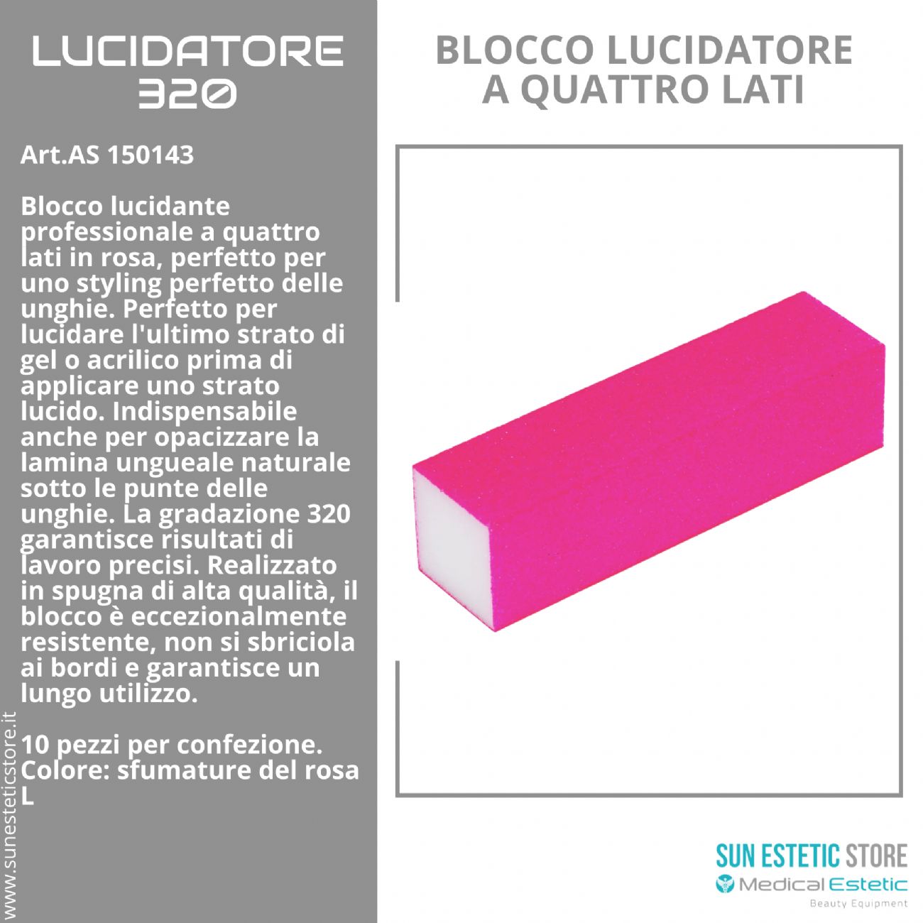 Blocco lucidante manicure Ocho Nails 320 rosa conf. 10 pz.