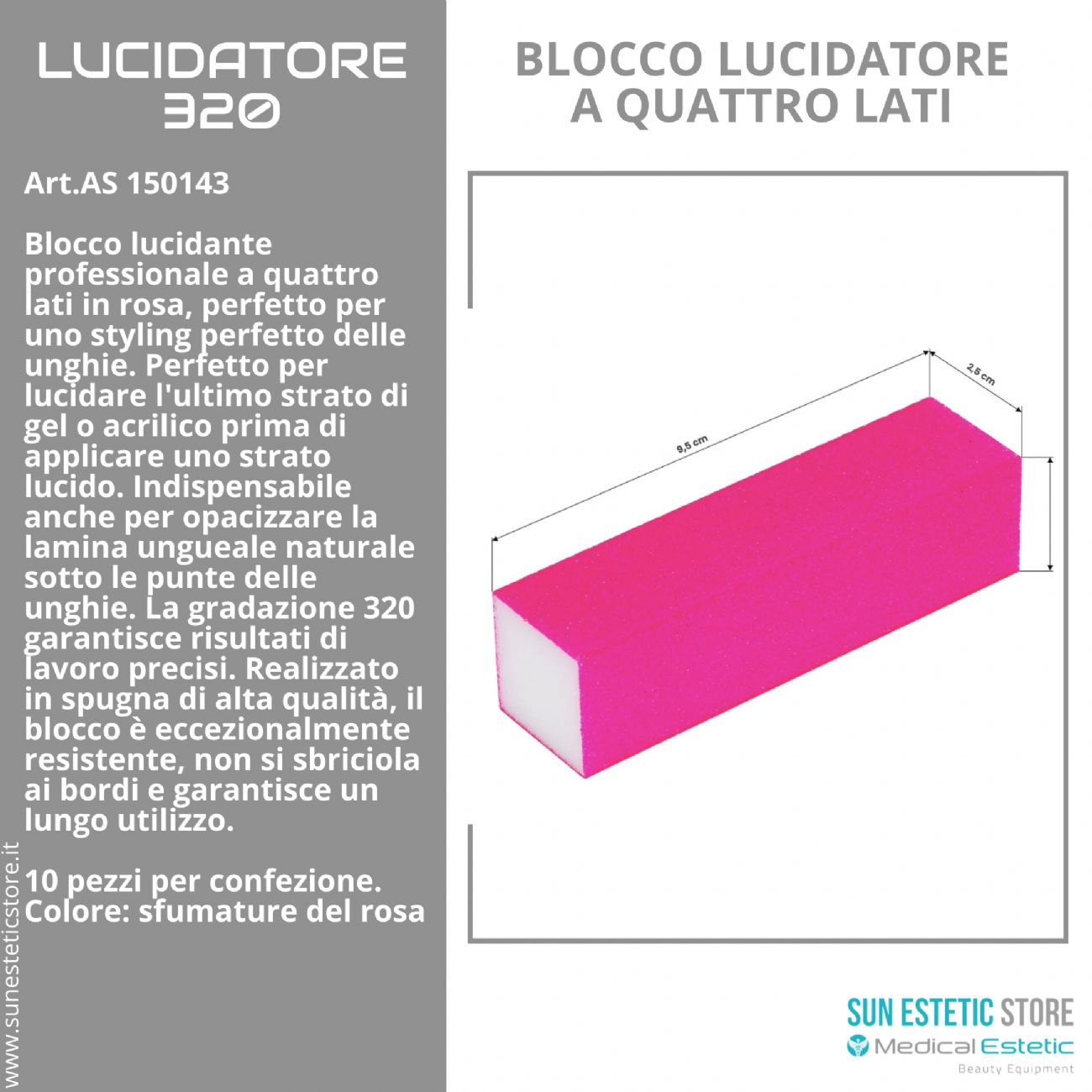 Blocco lucidante manicure Ocho Nails 320 rosa conf. 10 pz.