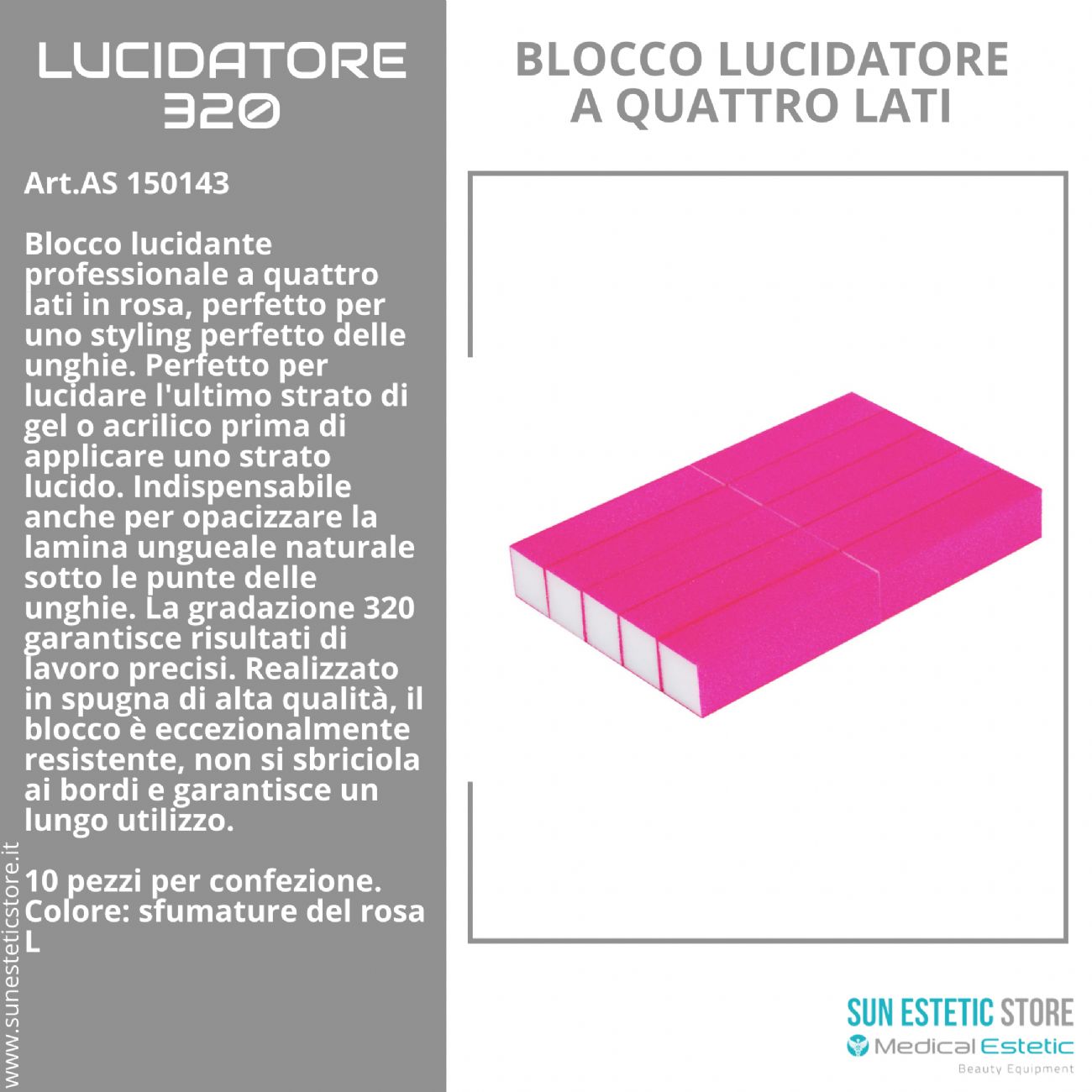 Blocco lucidante manicure Ocho Nails 320 rosa conf. 10 pz.