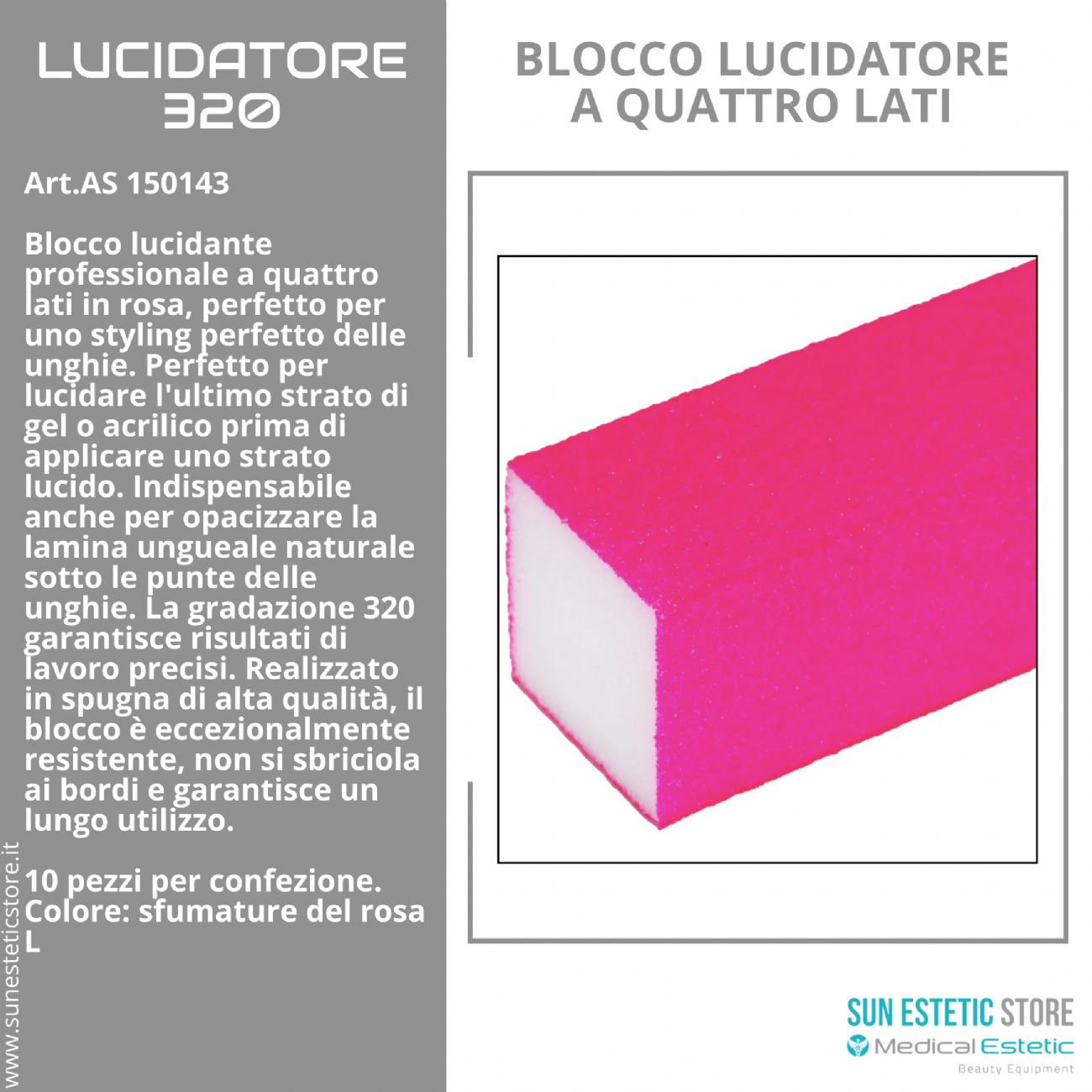 Blocco lucidante manicure Ocho Nails 320 rosa conf. 10 pz.