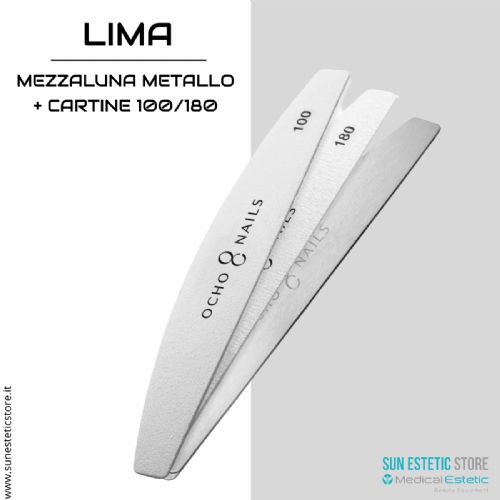 Lima a mezzaluna Ocho Nails anima in metallo + cartine 100/180 20 pz.