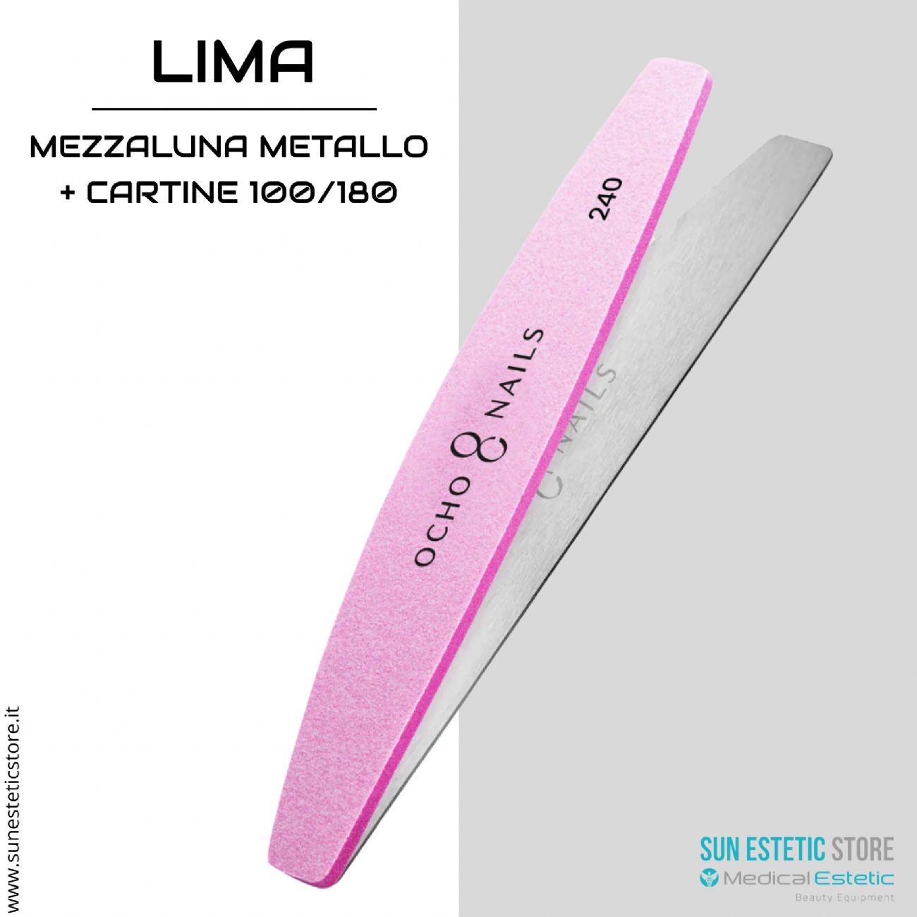 Lima a mezzaluna Ocho Nails anima in metallo + lucidanti 240 10 pz.