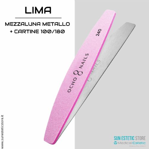 Lima a mezzaluna Ocho Nails anima in metallo + lucidanti 240 10 pz.