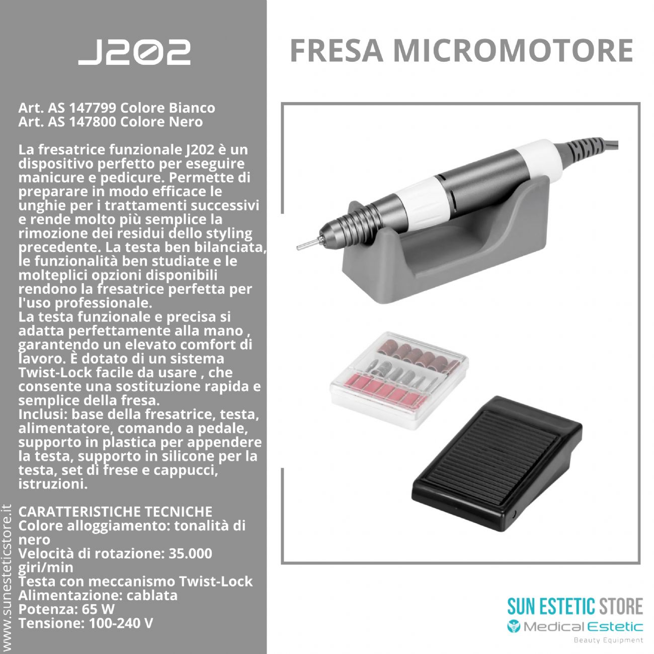 J202 Fresa micromotore per manicure pedicure 35000 giri