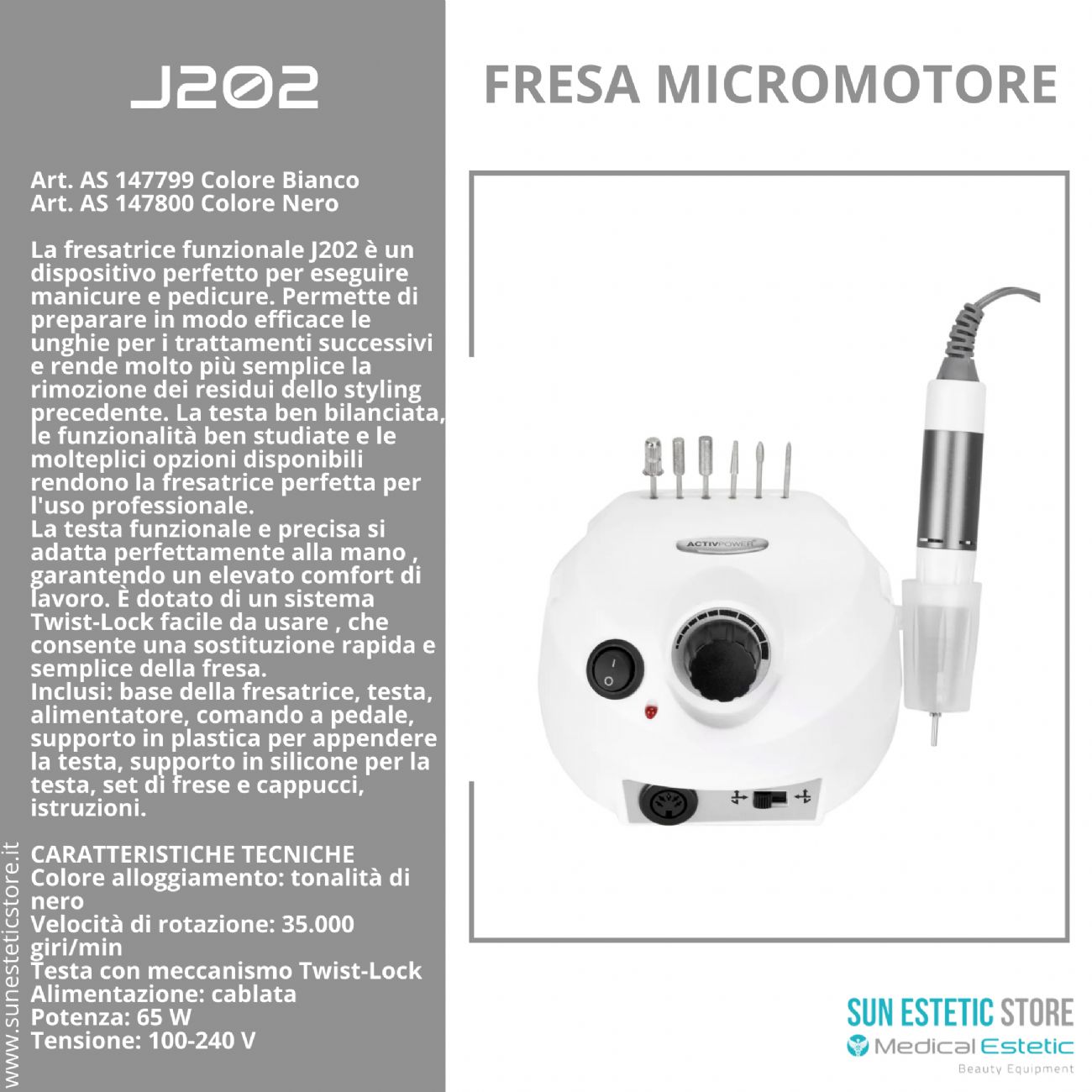 J202 Fresa micromotore per manicure pedicure 35000 giri