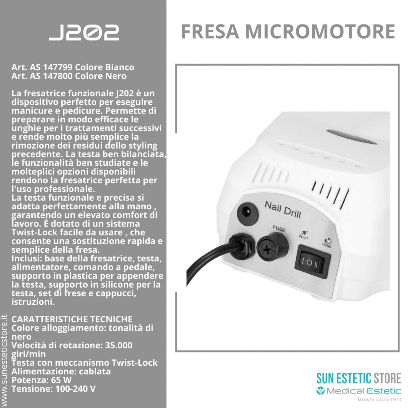 J202 Fresa micromotore per manicure pedicure 35000 giri