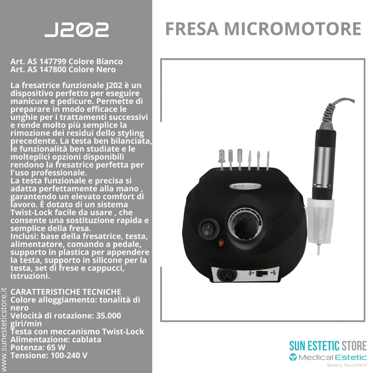 J202 Fresa micromotore per manicure pedicure 35000 giri