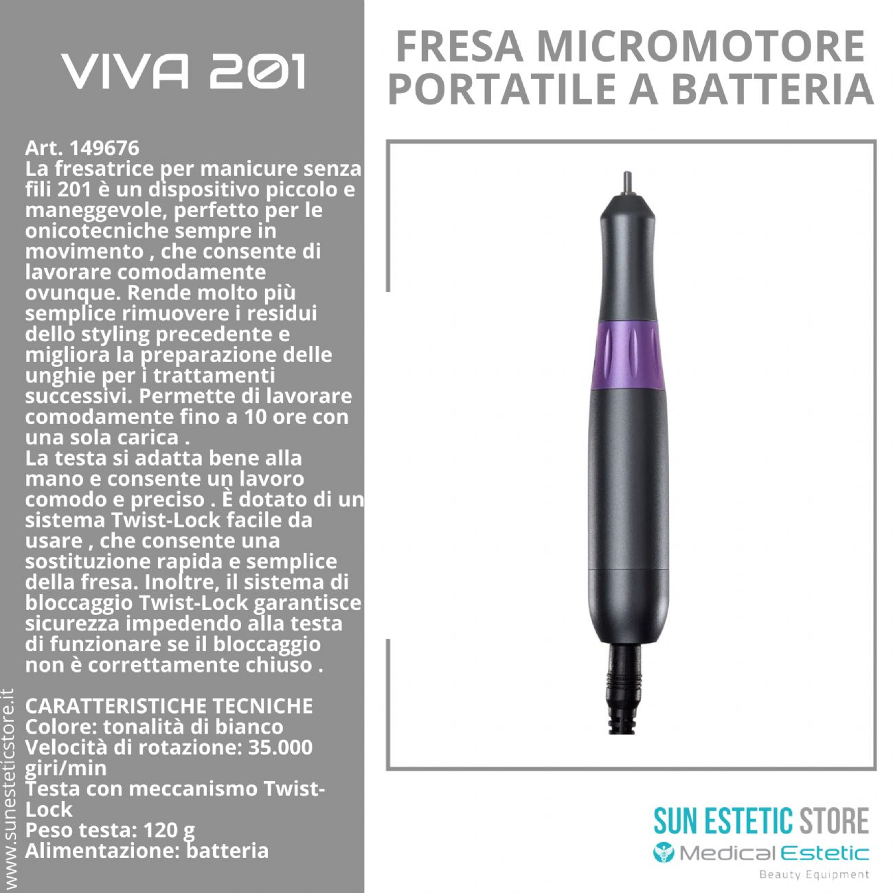 Viva 201 Fresa micromotore portatile a batteria