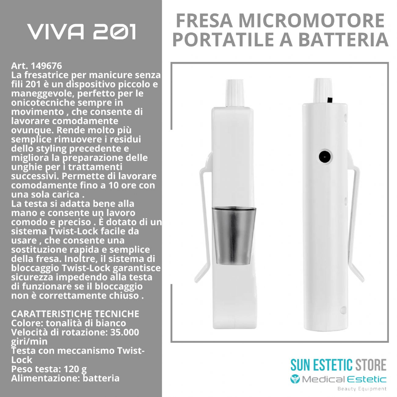 Viva 201 Fresa micromotore portatile a batteria