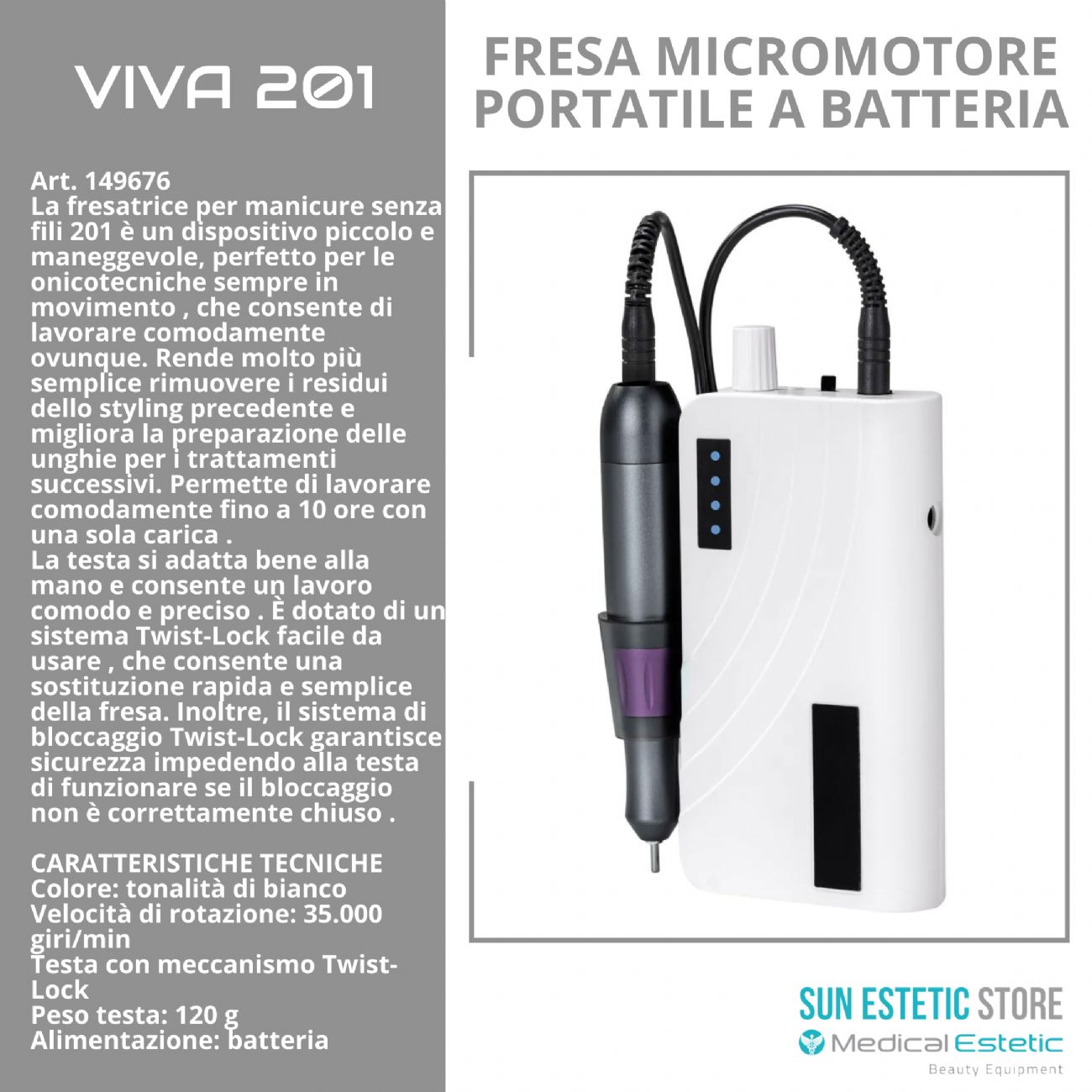 Viva 201 Fresa micromotore portatile a batteria