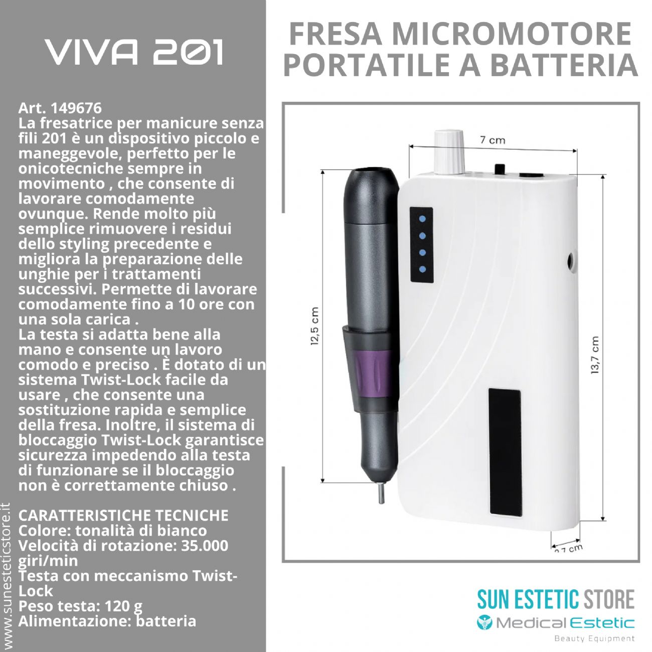 Viva 201 Fresa micromotore portatile a batteria