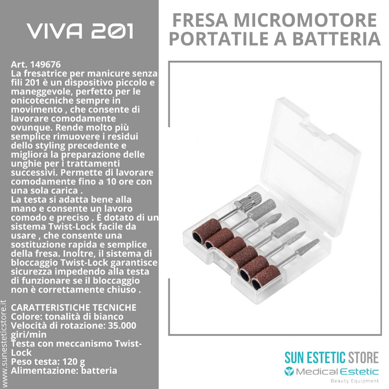 Viva 201 Fresa micromotore portatile a batteria