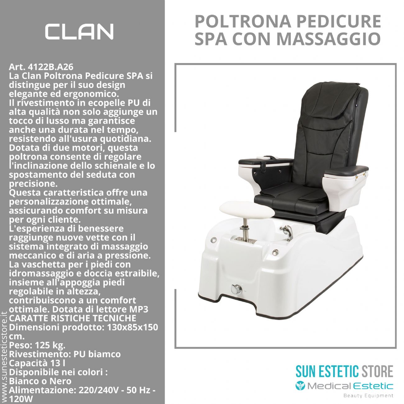 Clan poltrona pedicure elettrica massaggio aria shiatzu