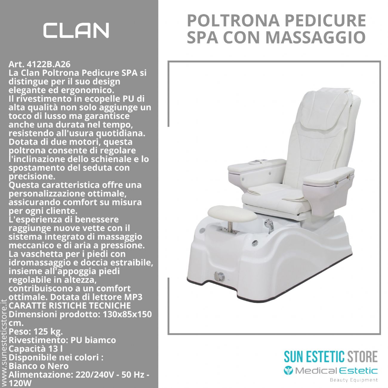 Clan poltrona pedicure elettrica massaggio aria shiatzu