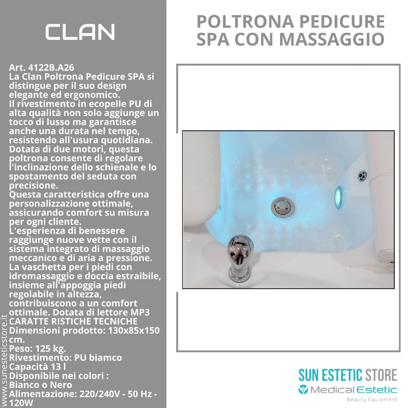 Clan poltrona pedicure elettrica massaggio aria shiatzu