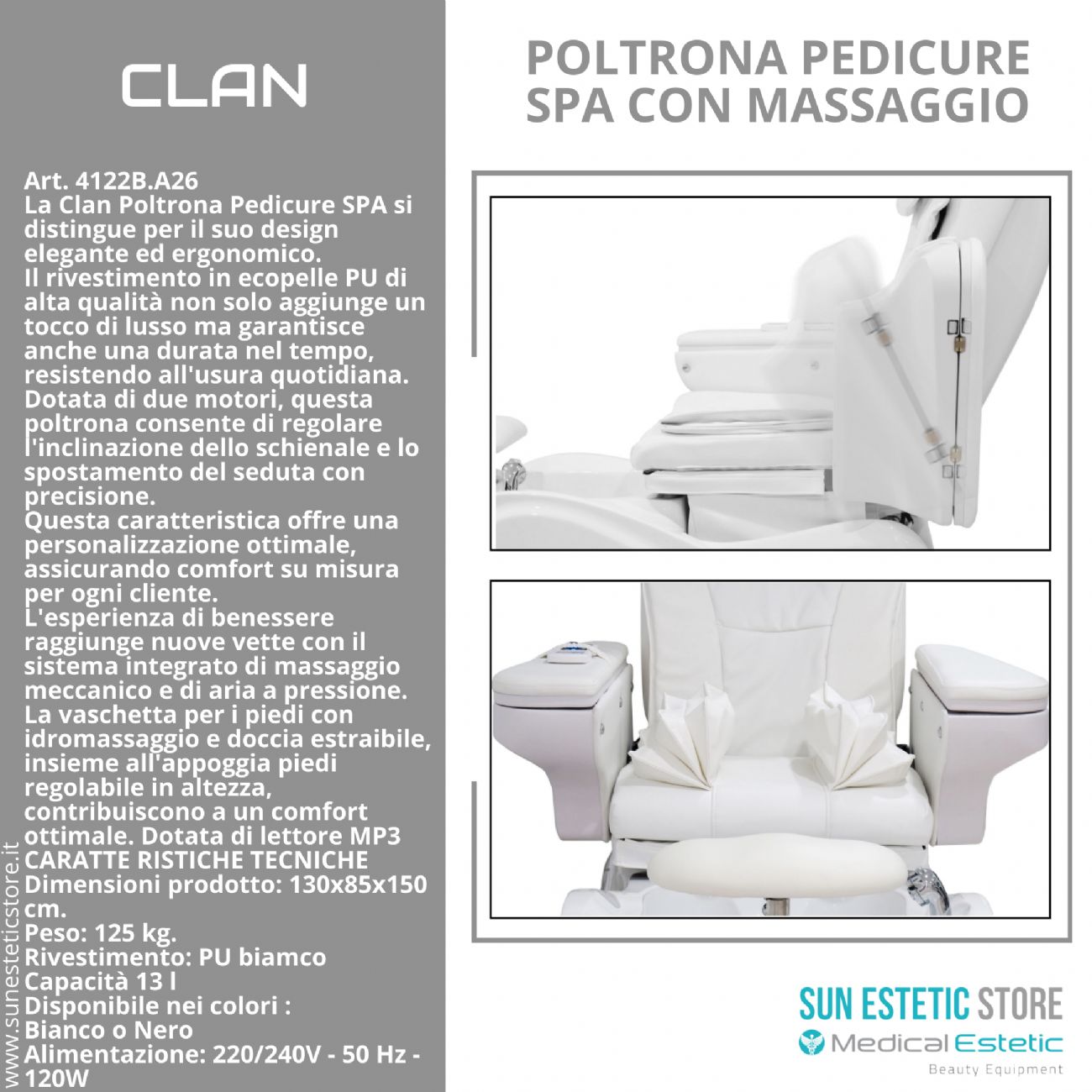 Clan poltrona pedicure elettrica massaggio aria shiatzu